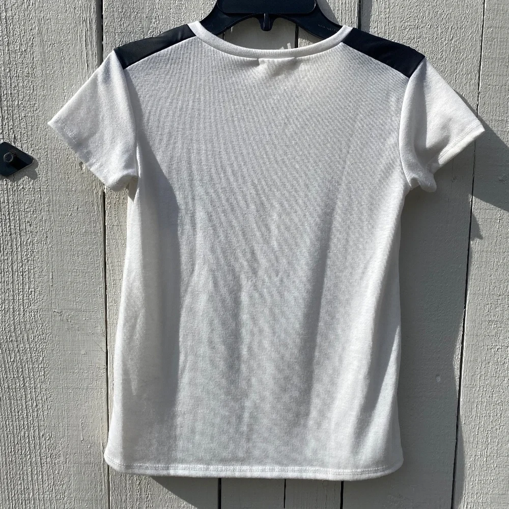 Soprano white short sleeve faux leather t-shirt girls 10-12
